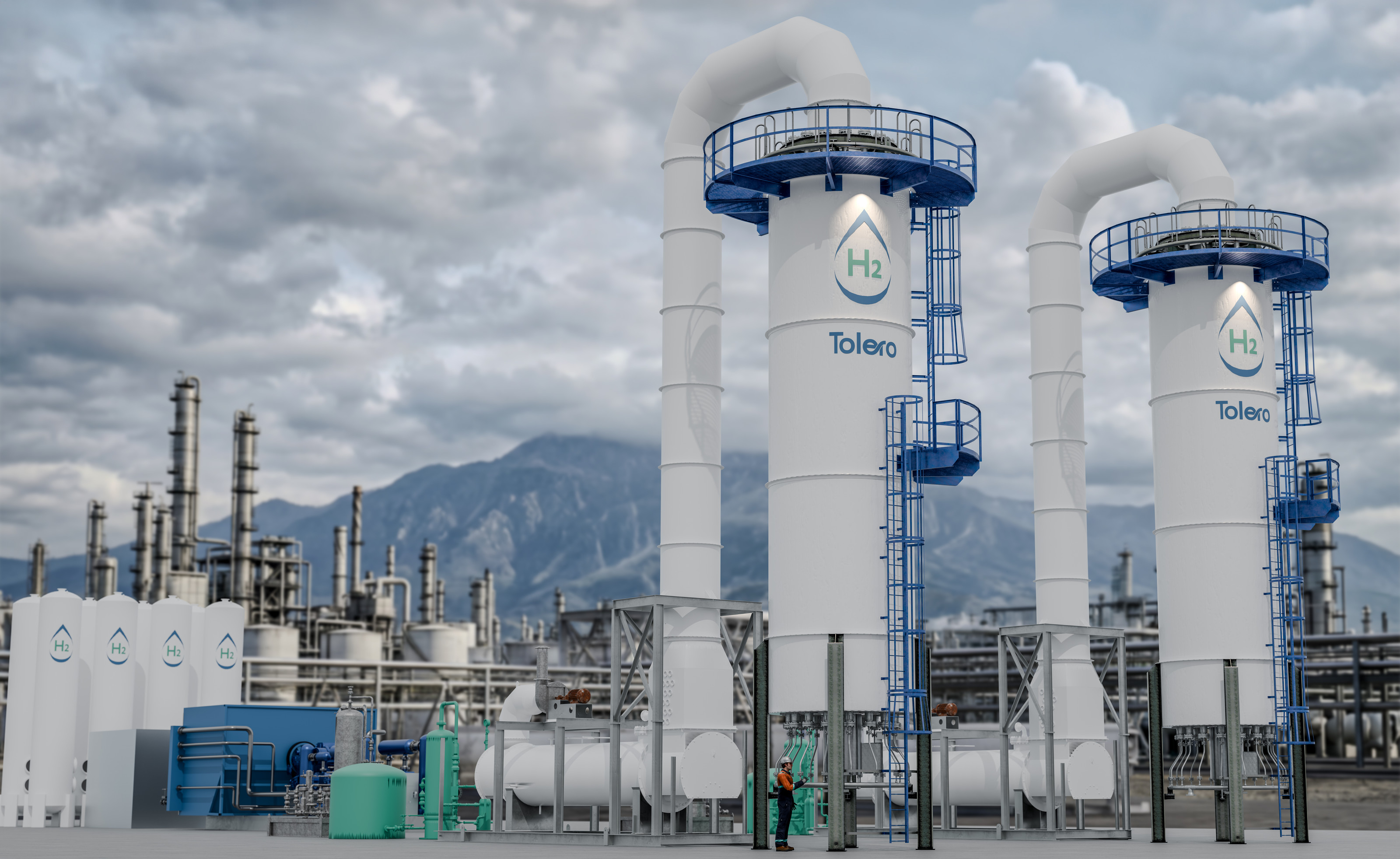 Tolero H2 production towers at an industrial facility